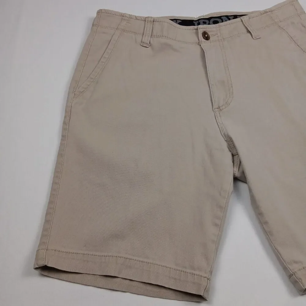 Rustler Iron Flex Mens Size 32 Stretch Khaki Tan Flat Front Casual Shorts